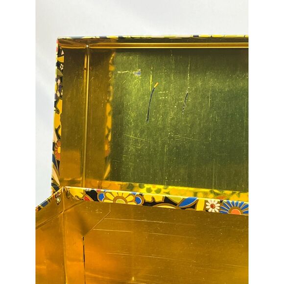 Vintage J Chein Metal Retro Recipe Box Flower Power Floral Black Gold USA MCM - Picture 8 of 10